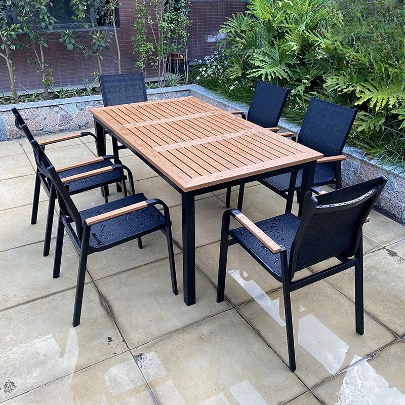 

Outdoor plastic wood tables and chairs courtyard outdoor simple villa open-air garden leisure balcony cafe