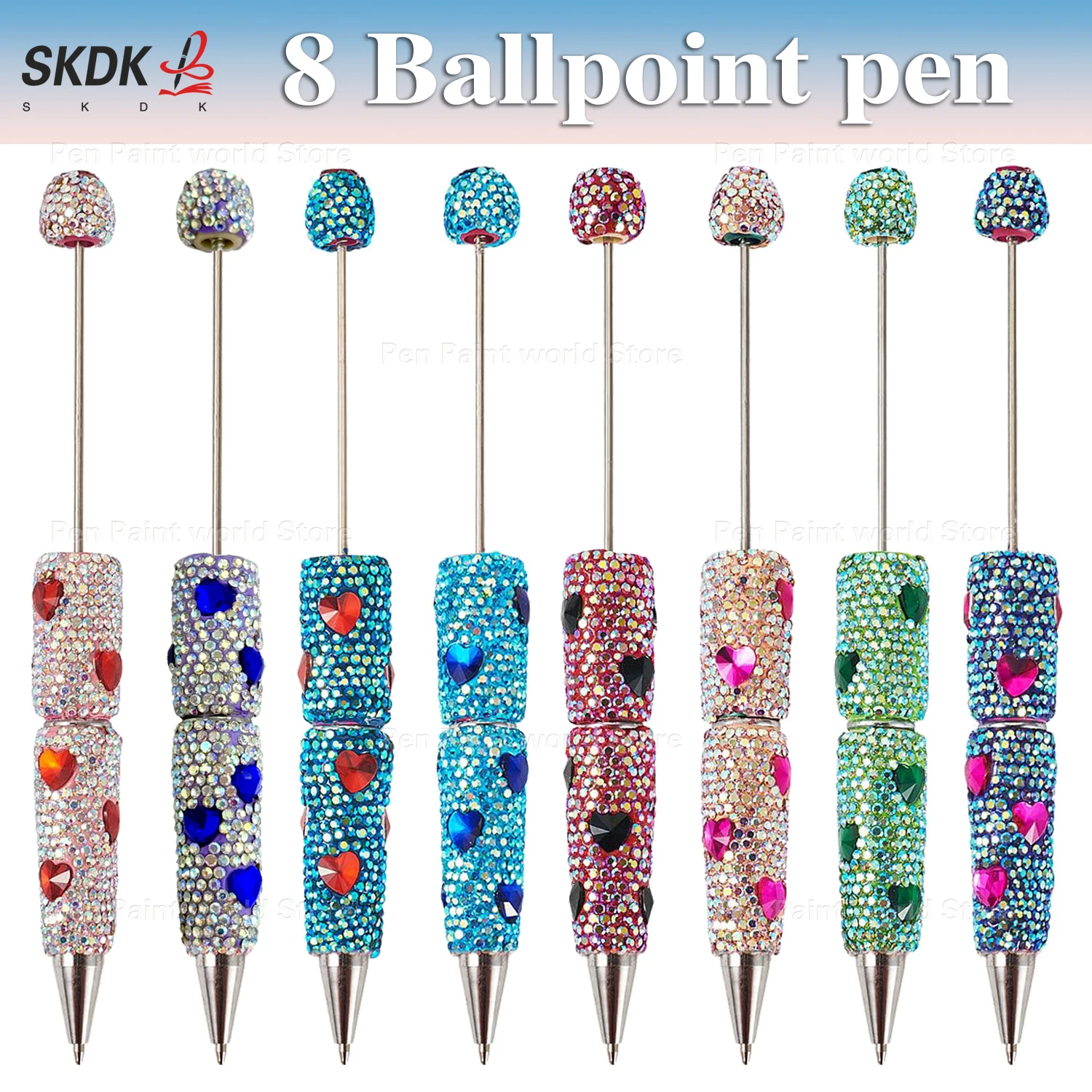 

8 шт., шариковая ручка «сделай сам», шариковая ручка в форме сердца из бисера — ослепительный хрустальный декор для настольных аксессуаров и сувениров для вечеринок