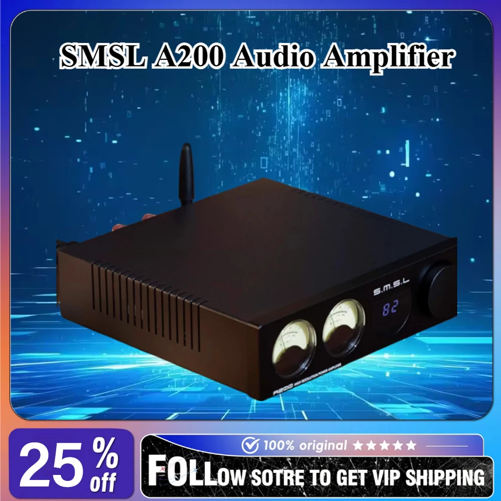 

SMSL A200 Bluetooth 5.0 Усилитель звука для домашнего кинотеатра с оптическим и коаксиальным входами, регулировкой громкости и дисплеем