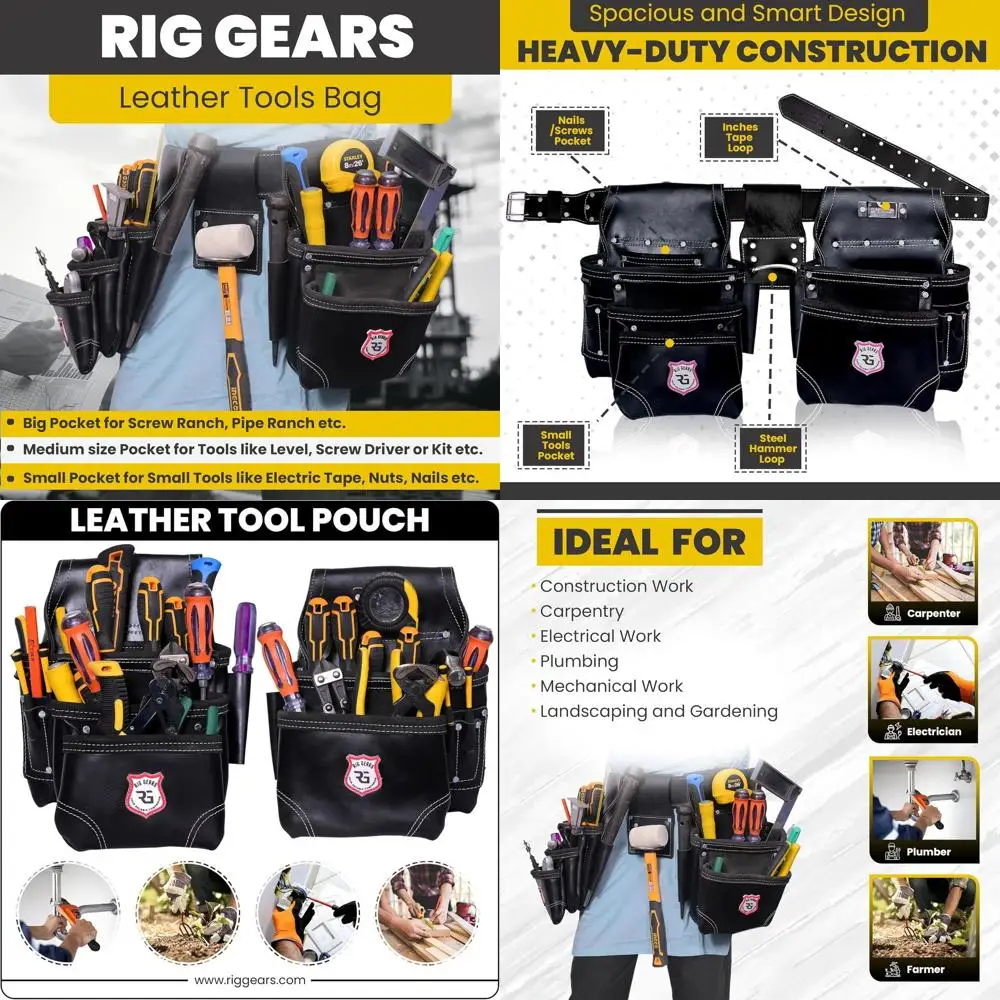 

Набор кожаных сумок для инструментов премиум-класса с 11 отделениями для плотников, электриков и специалистов по гипсокартону — черная стандартная версия