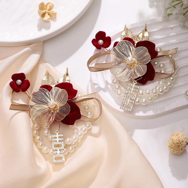 Pearl Rose  Bracelet Flowers, Elegant Bridal Wrist Flower for Wedding Party, Delicate Bride Bridesmaid Hand Jewelry image 5