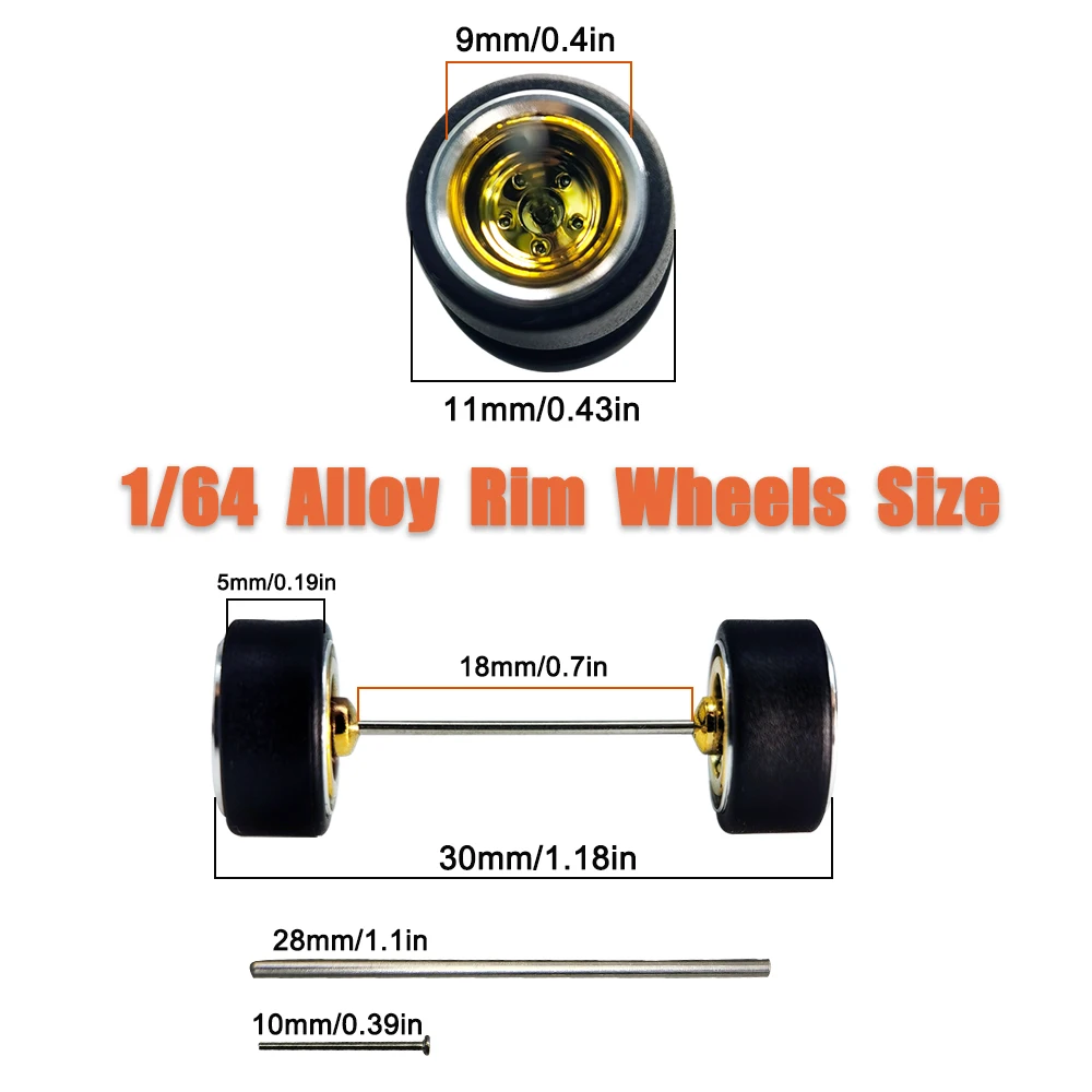 1/64 Wheels For Model Car with Rubber Tires Metal Rims Electroplating Refitting Parts for Hot Wheels MINIGT D:11mm 1 Set