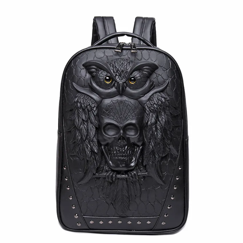 Mochila Gótica 3D Para Hombre - Diseño Esqueleto En Relieve, Cuero PU, Impermeable