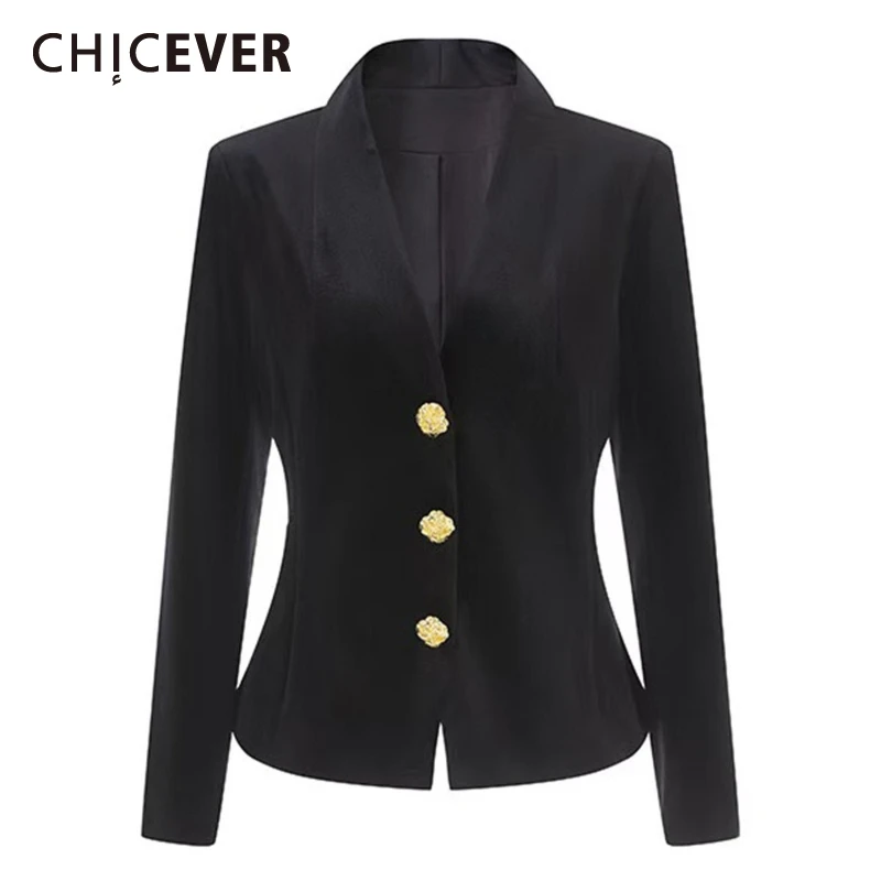 

CHICEVER черный блейзер на пуговицах женский с v-образным вырезом и длинным рукавом для похудения минималистичный женский пиджак для поездок на работу осенняя мода новинка