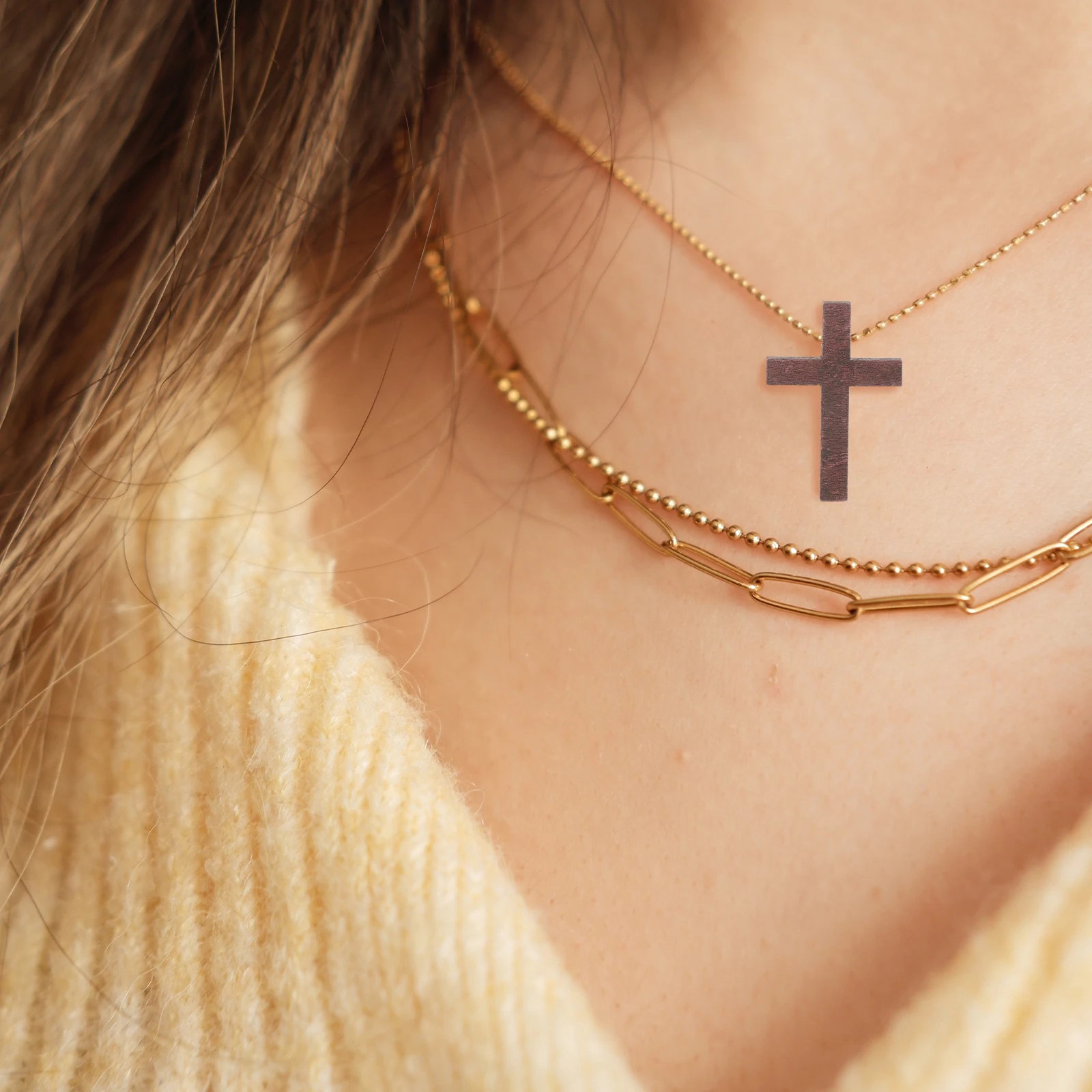 

70pcs Cross Pendant Wooden Jesus Fashion Necklace Punk Long Pendants Jewelry Accessories Lightweight Durable Side
