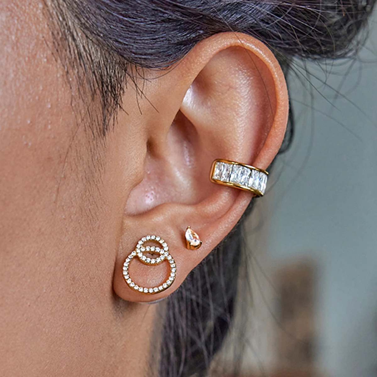 Aikoer simples clássico pérola orelha studs oco geometria elíptica strass brincos feminino jóias presente para ela