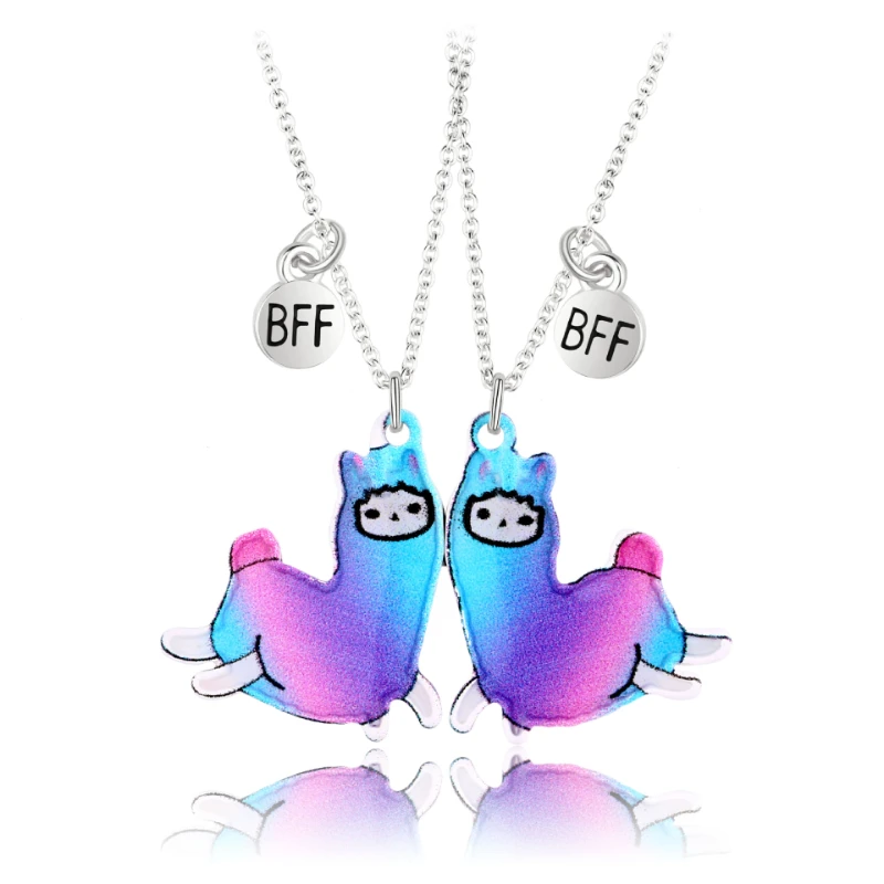 New Cute Cartoon Pendant Chain Best Friends Magnet Necklace BFF Friendship Children\'s Jewelry Gift for Girls 2Pcs