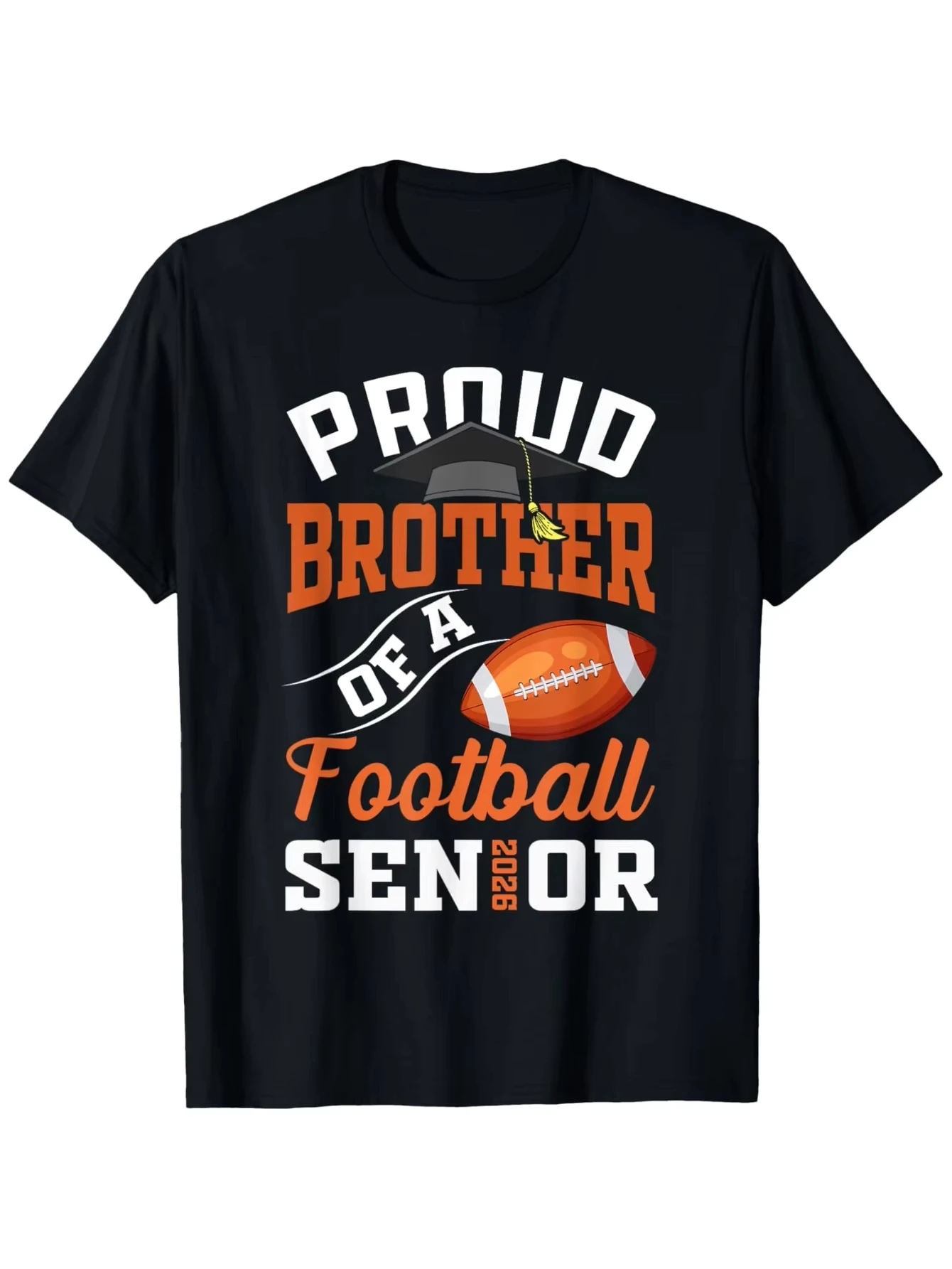 

Футболка Proud Brother Football Senior 2026 — черная/оранжевая, выпускная футболка унисекс