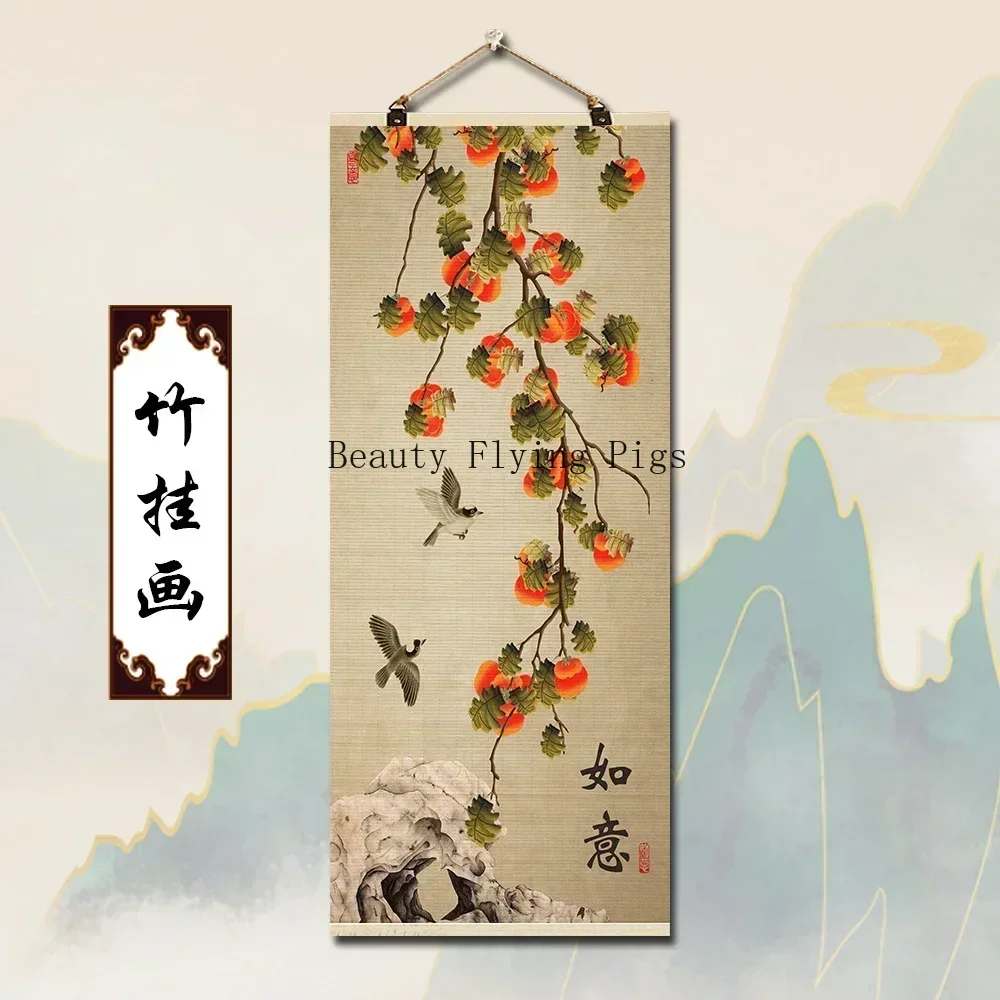 1pc Customized Bamboo Curtains Traditional Painting of Flowers and Birds Wall Hanging  Doorway Divider Ideal for Home Decoration