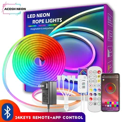 블루투스 LED 스트립 조명, RGB 방수 조명, 야외 분위기 장식, 12V-24V 네온 LED 스트립, 10M