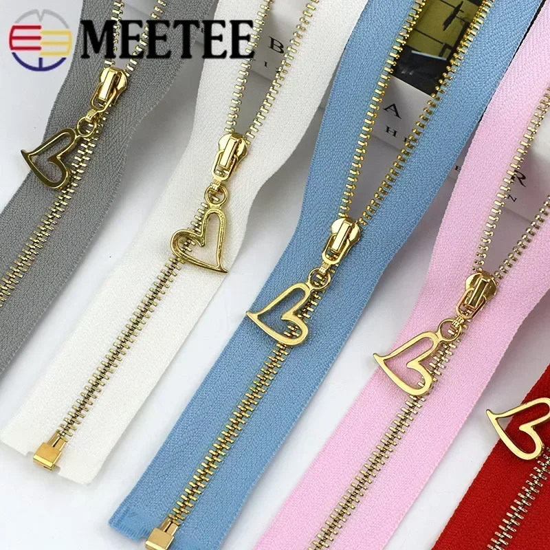 2/5Pc Meetee 3# Metal Zipper Close/Open End Gold Teeth Zip Closure Decor Zippers for Bag Jeans DIY Pants Placket Sewing Material