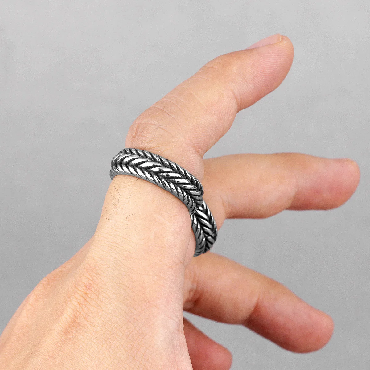 Grid Weave Ring 316L Stainless Steel Retro Industrial Style Mens Texture Rings Simple for Male Boyfriend Biker Jewelry Best Gift