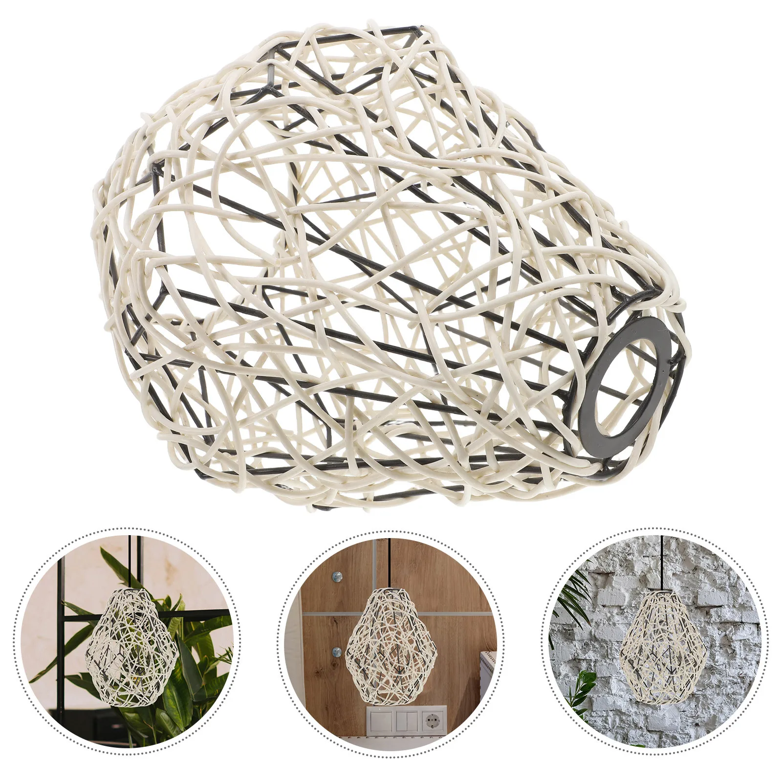 

Indoor Pendant Lamp Plastic Rattan Lampshade Creative Hanging Lantern Shade for Dining Room Living Room Cafe Decoration