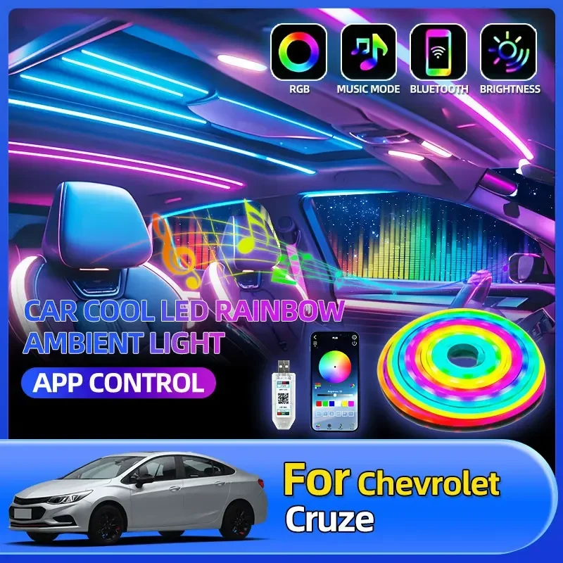 

Car RGB Rainbow Atmosphere Decorative Lamps App Control For Chevrolet Cruze Malibu Camaro Sonic Equinox Tahoe Suburban Colorado