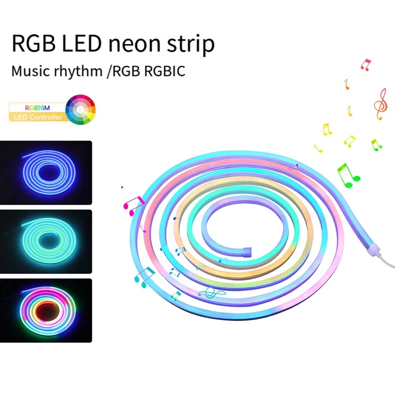 مجموعة أضواء شريط LED نيون WiFi للكتابات ، توقيت التطبيق ، ضبط الألوان ، 1600 ميجابكسل ، وضع الأمان ، مصابيح حبل RGB مع قابس أوروبي