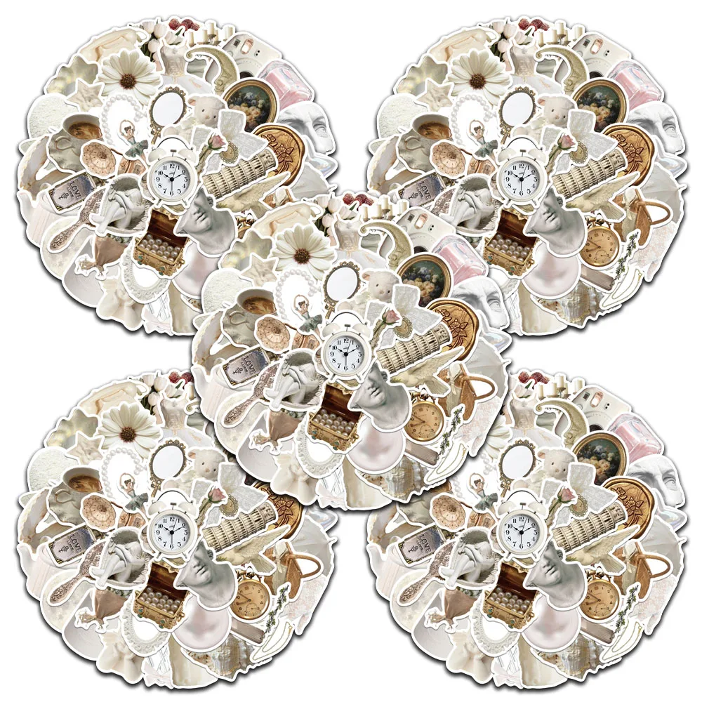 

5 sets Retro Aesthetic White Art Stickers For Luggage Scrapbook Laptop Guitar Fridge Phone Waterproof Graffiti Vinyl Decals