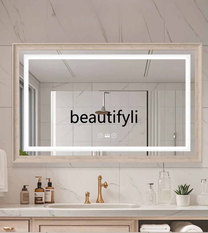 

Retro LED bathroom mirror New Chinese American, wall-mounted smart, European 80 * 130cm