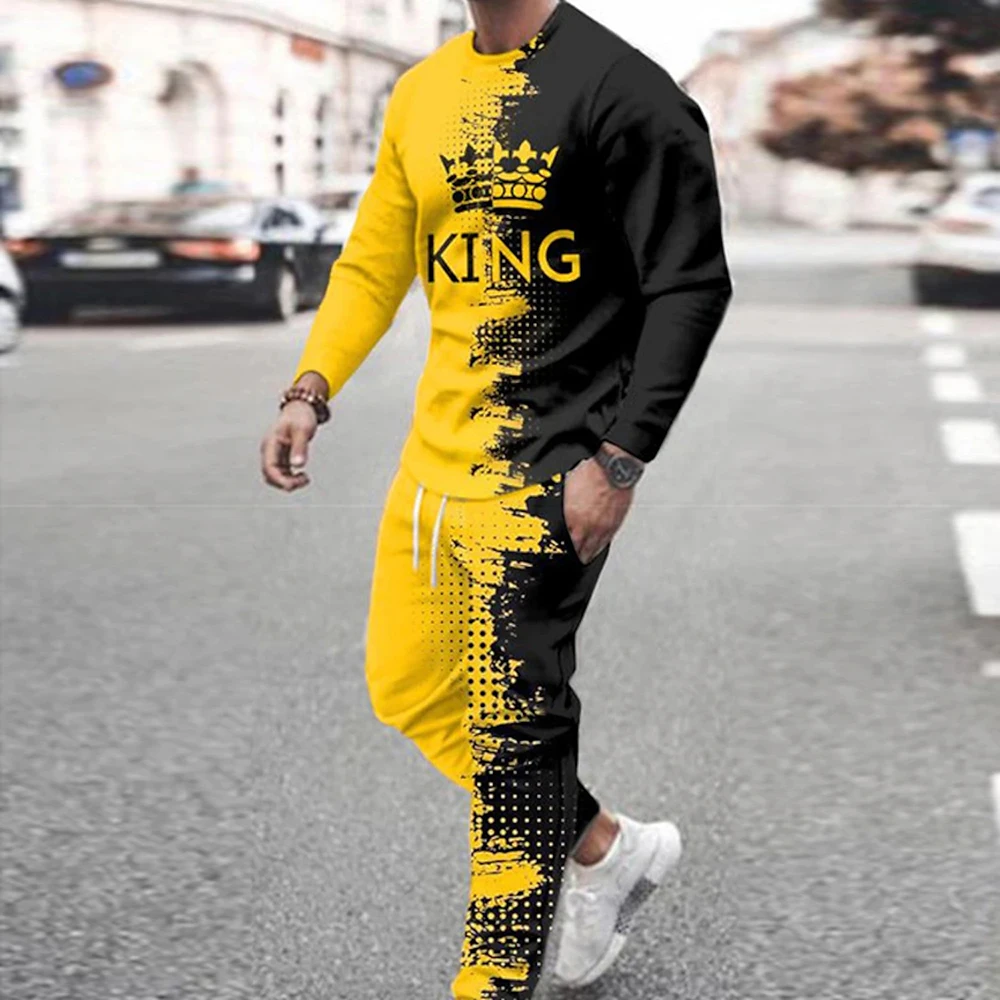 2023 New Men's King 3D Printed Autumn/winter 2-Piece Tracksuit Men's Hooded Sweatshirt Stranding Hoodie Oversized