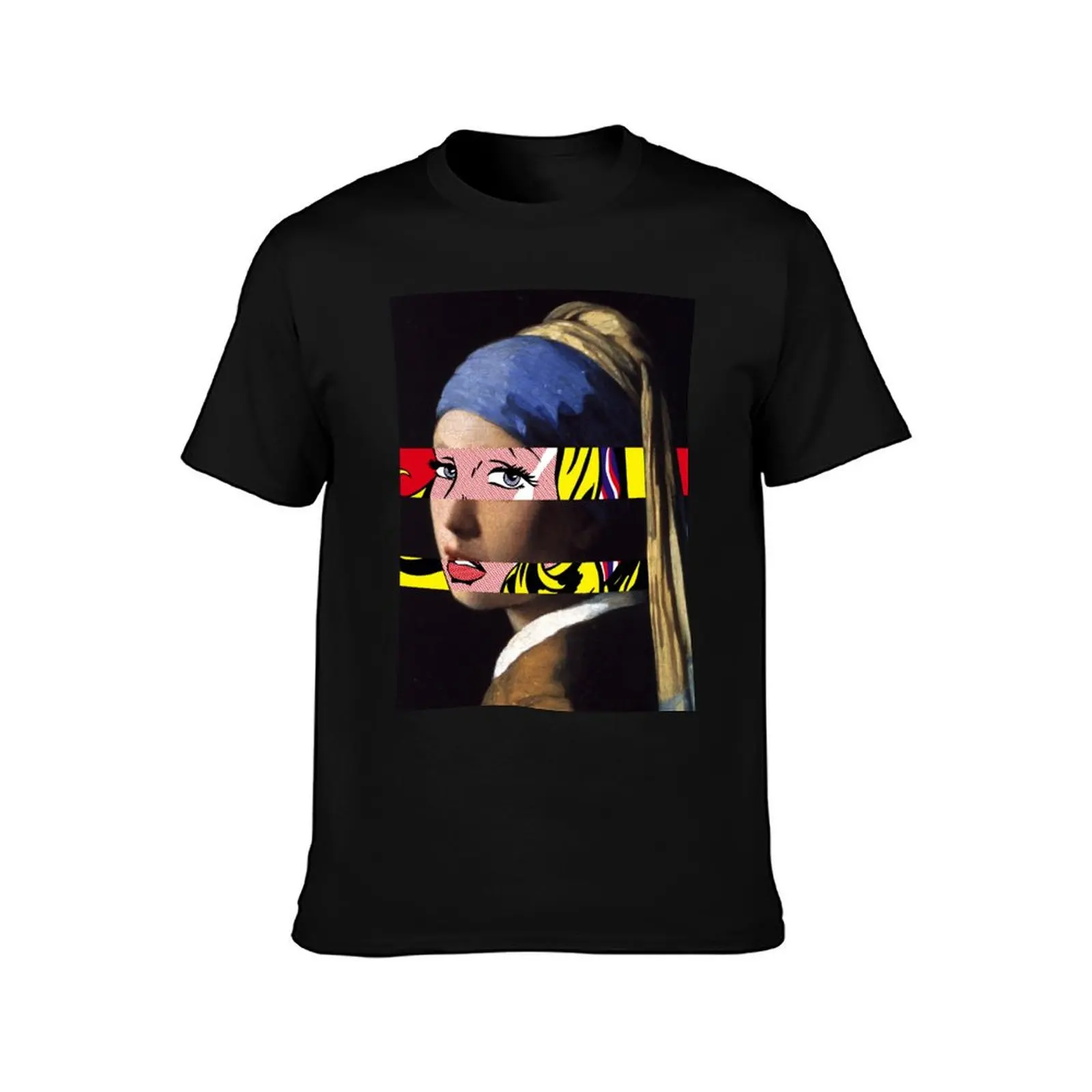Vermeer Girl with a Pearl Earring meets Roy Lichtenstein Girl with hair ribbon T-Shirt Daily Wear Print T-Shirt