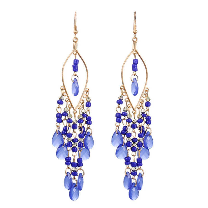 Ethnische Lange Acryl Wasser Tropfen Ohrringe für Frauen Retro Boho Gold Farbe Hohl Quaste Ohrringe Bijoux Femme Zubehör – Detail 27