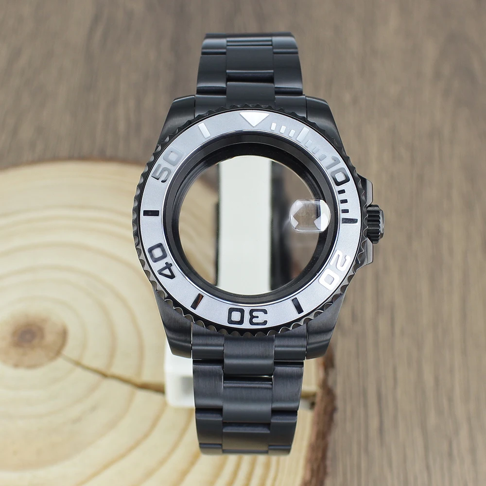 Accesorios NH35 de 40mm, caja de reloj, bandas de zafiro para NH35 NH36 NH34 NH70 8215 2824 PT5000 Movt, inserto de bisel de cerámica para yate negro