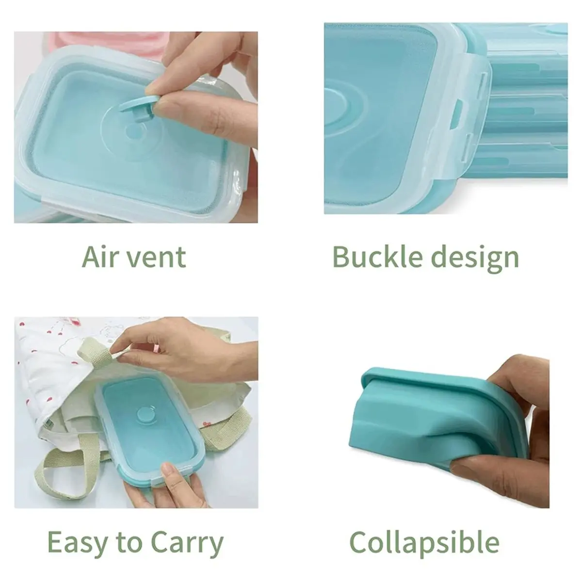 

Silicon Lunch Box Flat Stacks Foldable Food Storage Containers with Lids Leftover Meal Box for Kitchen 4 Pack