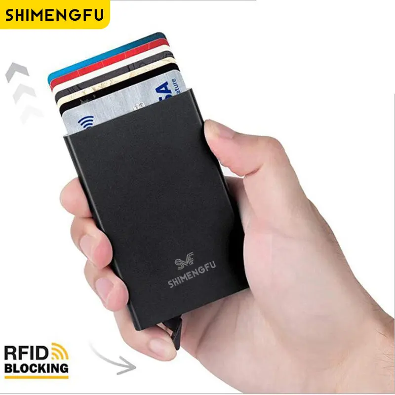 Anti Rfid Card Blokkeren Kaarthouder Portemonnee Metalen Credit Id Bank Cover Bag Purse Geld Case Voor Mannen Vrouwen Mannelijke minimalistische Portemonnee