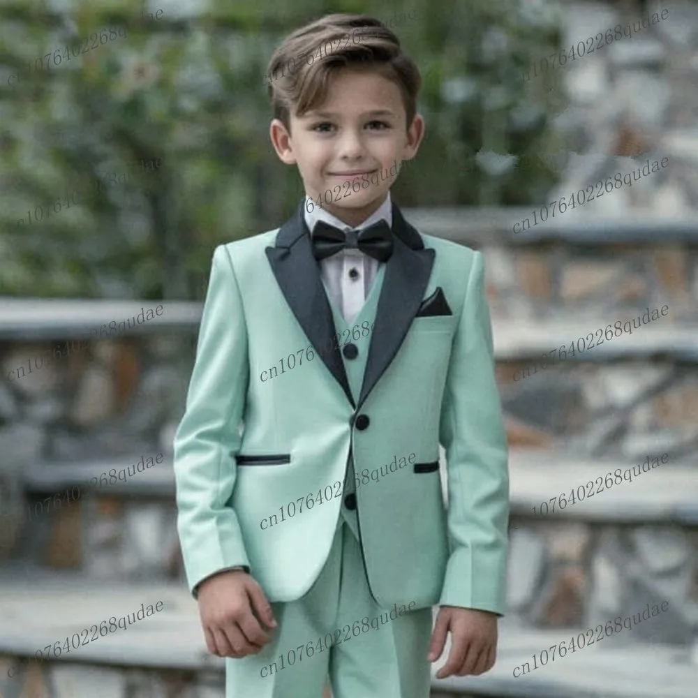 

Black Collar Mint Green Boy's Suit Formal Kids Tuxedo Toddler Children Clothes Boys Attire 3 Piece Jacket Vest Pants 2-13 Years