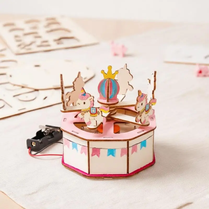 DIY Wooden Carousel STEM Kit Easy Assembly Cute Design Perfect For Kids