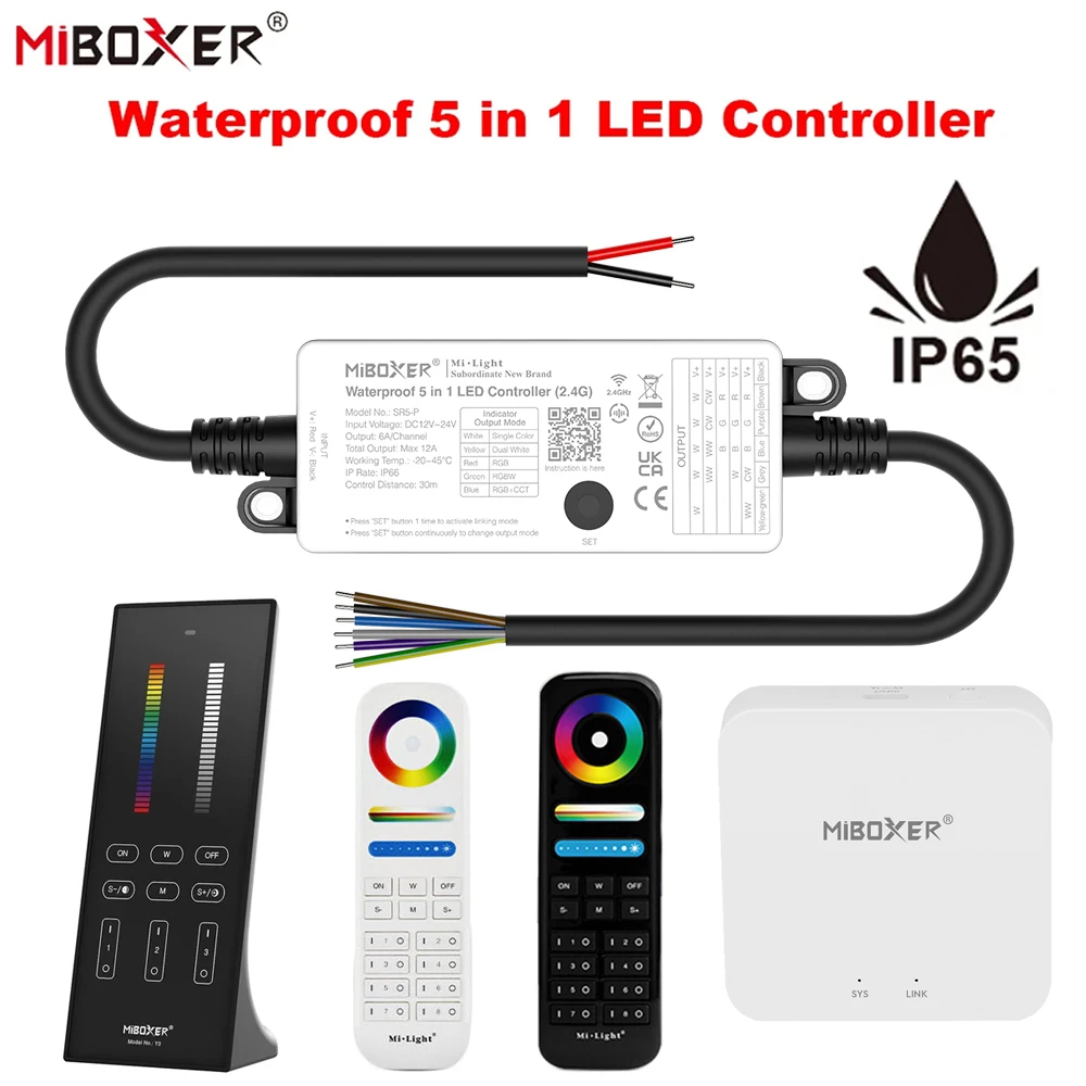 *Miboxer Waterproof 5 in 1 LED Controller SR5-P DC 12V 24V For Single Color CCT RGB RGBW RGB+CCT LED Strip