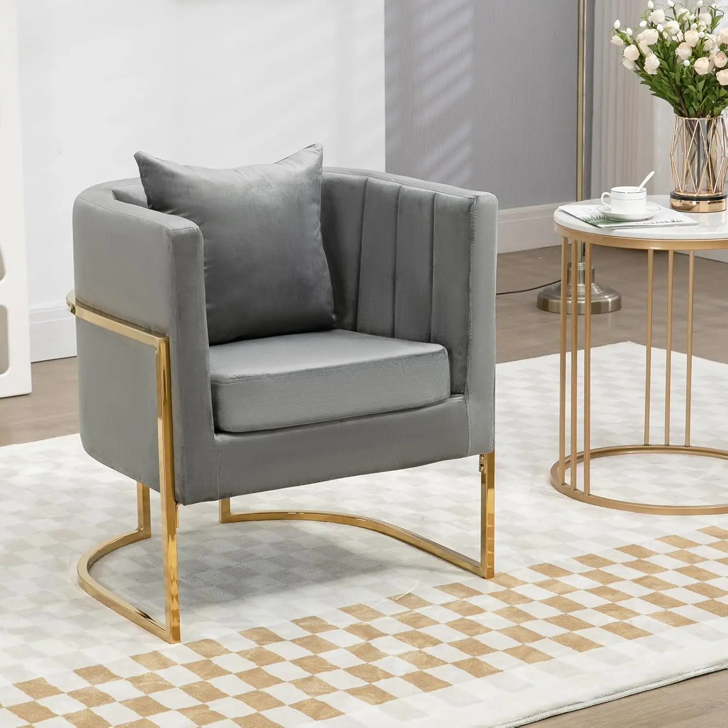 Samt-Stühle mit modernem Akzent, 2er-Set, Grau