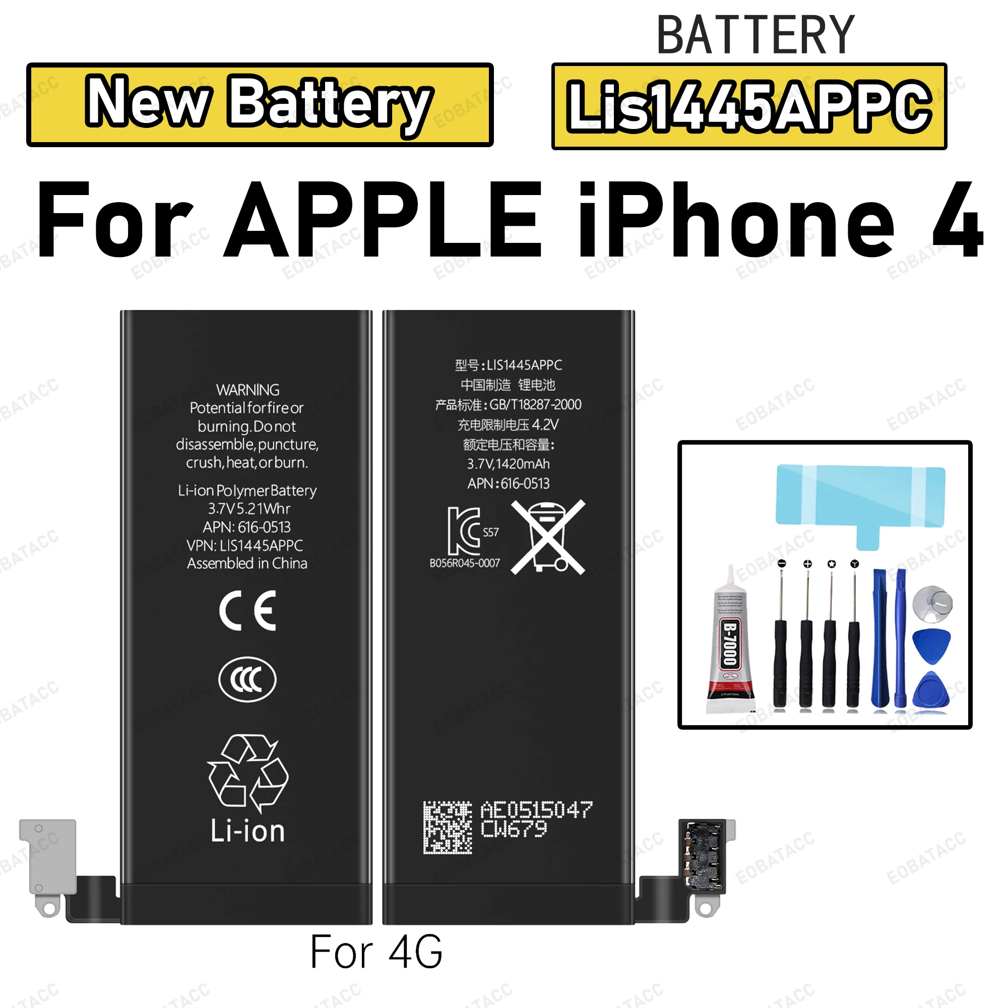 100 % neuer Nullzyklus LIS1445APPC Akku für Apple iPhone 4 Telefon Ersatzbatterien Bateria + Werkzeuge