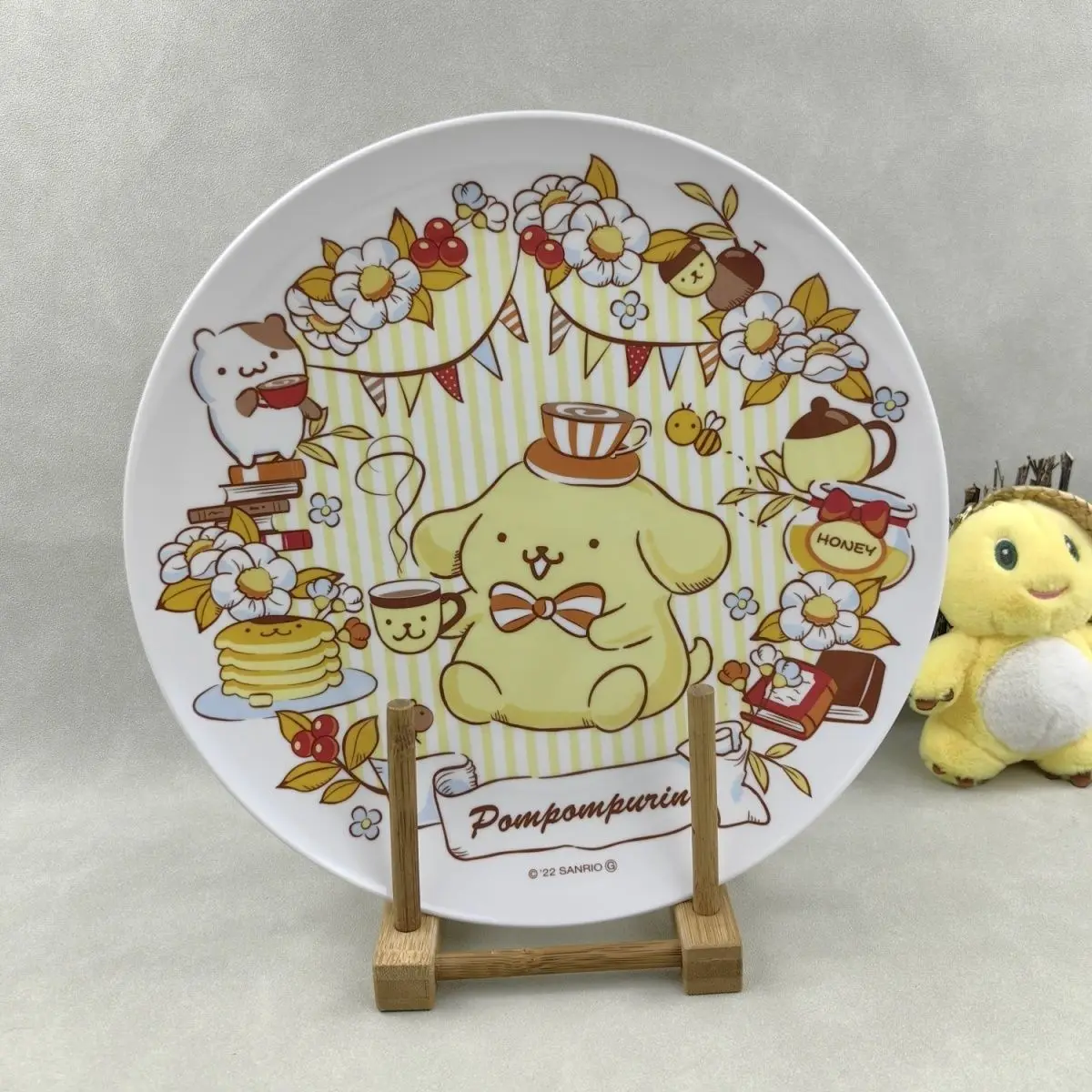 

New Kawaii Anime Sanrio PomPomPurin Kitchen Plate Cartoon Cute Children's Student Meal Girl Heart 10 inch Plate Toys for Gifts