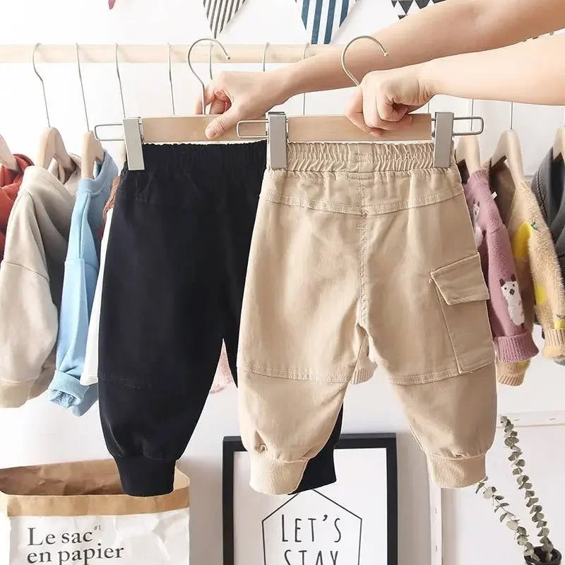 Kinder Jungen Einfarbige Cargo-Hosen Lässige Sporthosen mit Elastischem Bund Kinderhosen für 2-8 Jahre Mädchen Kleidung Leggings – Detail 3