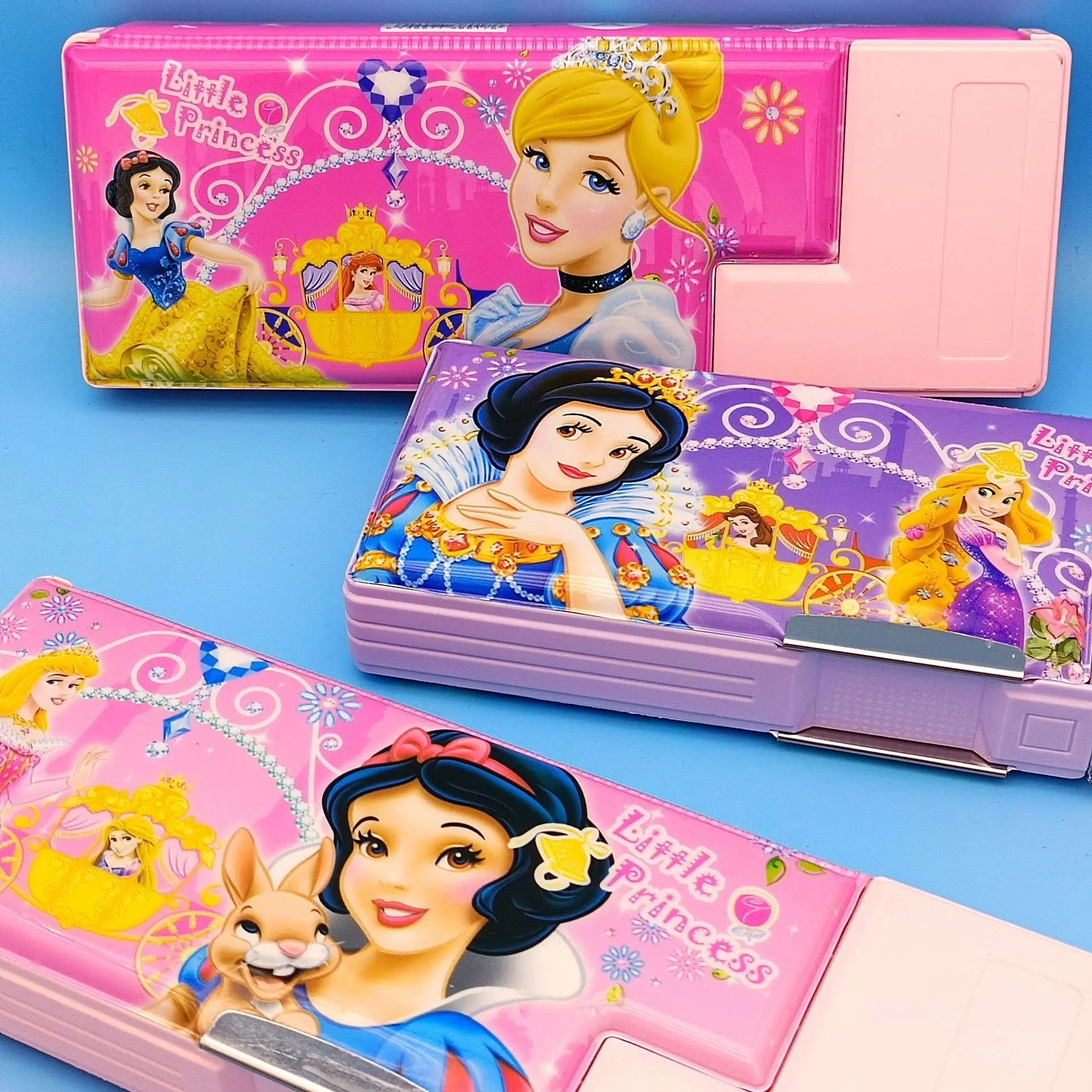 Disney Princesa Papelaria Caixa Dos Desenhos Animados Multifuncional Bonito Lápis Caixa com Bússola Grande Capacidade Multicamada Caixa De Armazenamento