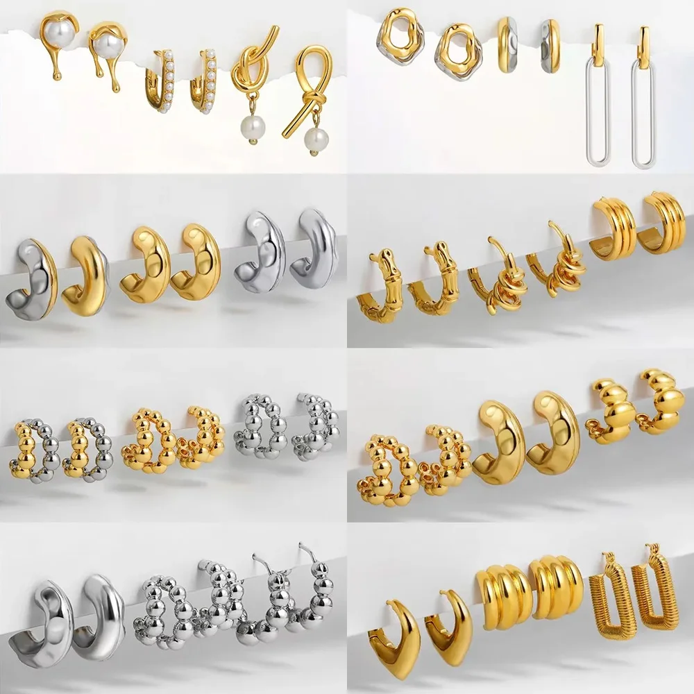 3 Pair/set Punk Gold Plated Small Circle Hoop Earrings Statement Beads Twist Geometric Huggie Ear Buckle Femme Fashion Jewelry