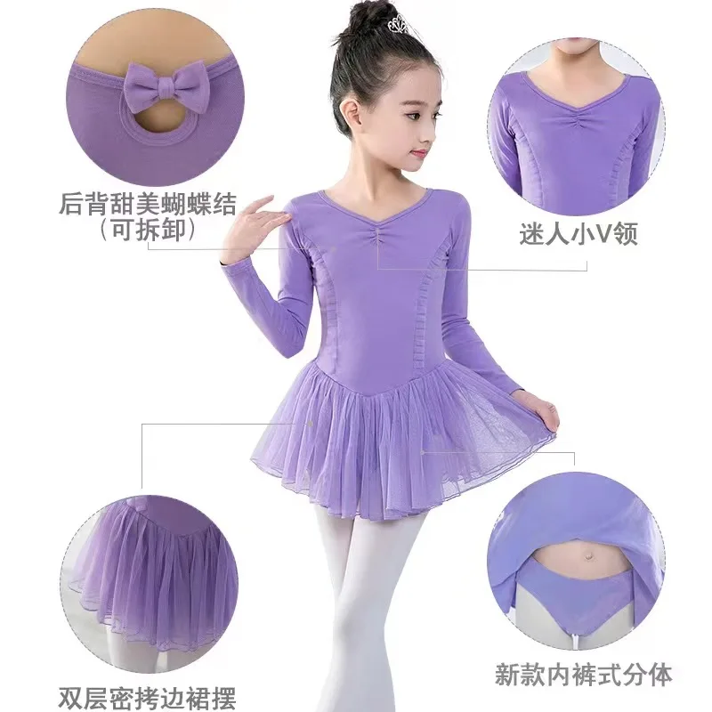 Ballet Dress Gymnastics Leotards for Girls Kids Short Sleeve Ballet Dancewear Chiffon Skirts Kids Bowknot Dance Leotards