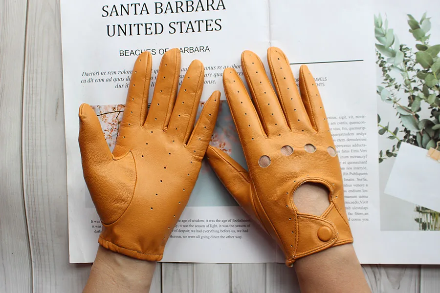 Women's Summer Full Finger Leather Gloves Breathable Single-Layer Sheepskin Fashionable Short Motorcycle Riding Gloves