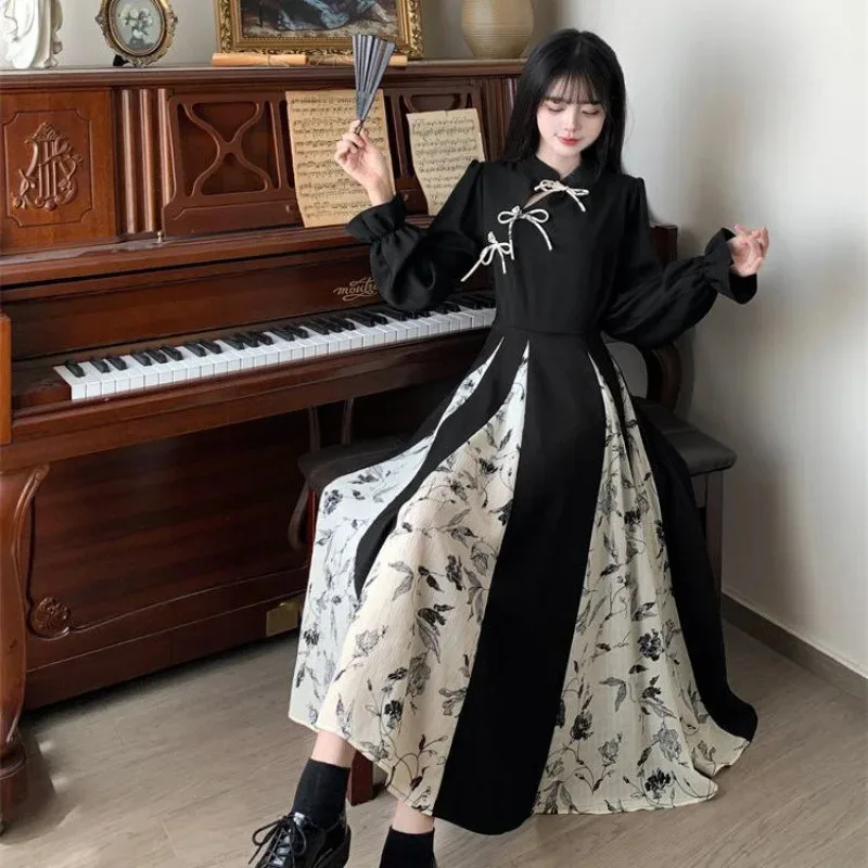 

Китайский Новый год Cheongsam, элегантное черное платье с тушью и принтом, современные платья Ципао, традиционная культурная уличная одежда в стиле мандарина