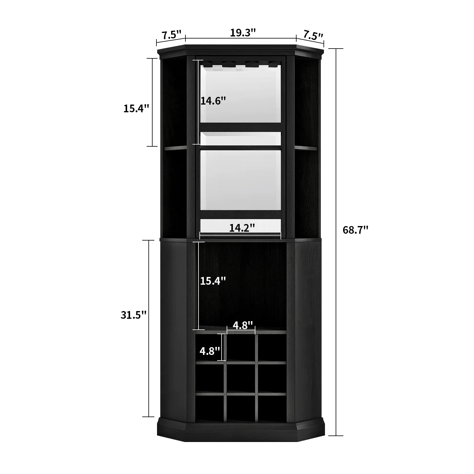 Corner Wine Cabinet with Rotating Glass Wine Rack, Farmhouse Bar Storage Cabinet with Cup Holders, Bar Cabinet for Dining Room