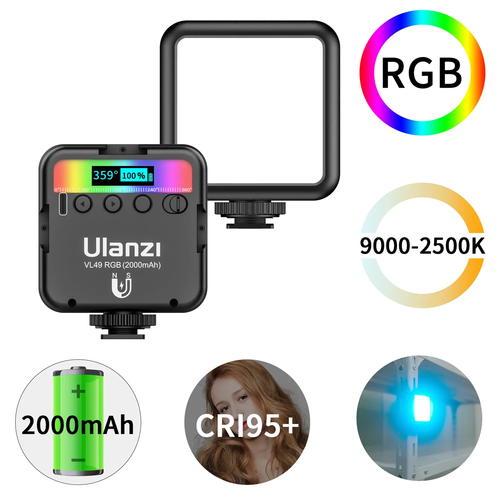 New Arrival Ulanzi VL49 RGB LED Light Portable Pocket LED Light Photography Fill Light with Cold Shoe Mount Amazon Hot