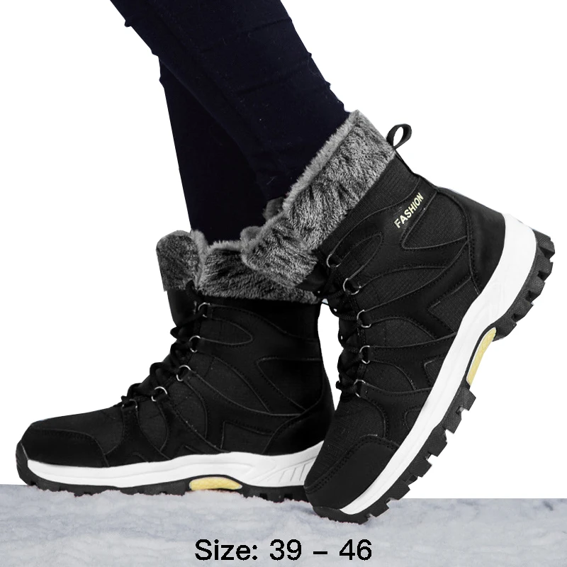 

High quality ankle length cotton snow boots for men new 2024 winter outdoor hiking mountain fur plush warm shoe black grey