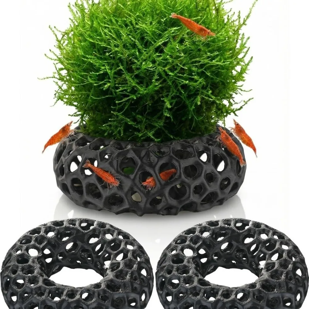 3D Printed Fish Shrimp Hiding Cave Porous Structure Wide-View Aquarium Fish Shelter Moss Ball Holder Plastic Fish Resting Place