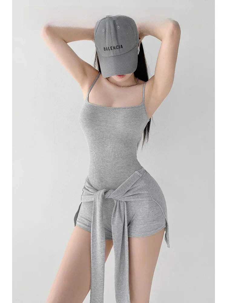 

Женский летний боди-комбинезон с высокой талией, имитация двух частей, с короткими шортами, для комфортной носки