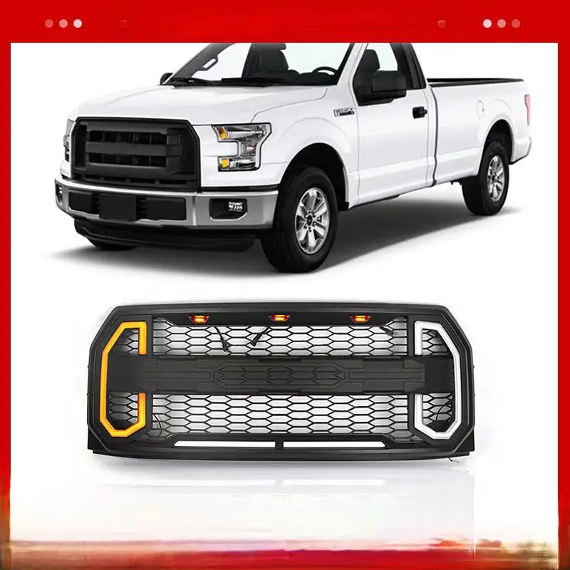 

Suitable for 2015-2017 Ford F150 Raptor model with LED light day line front grille F150 middle net
