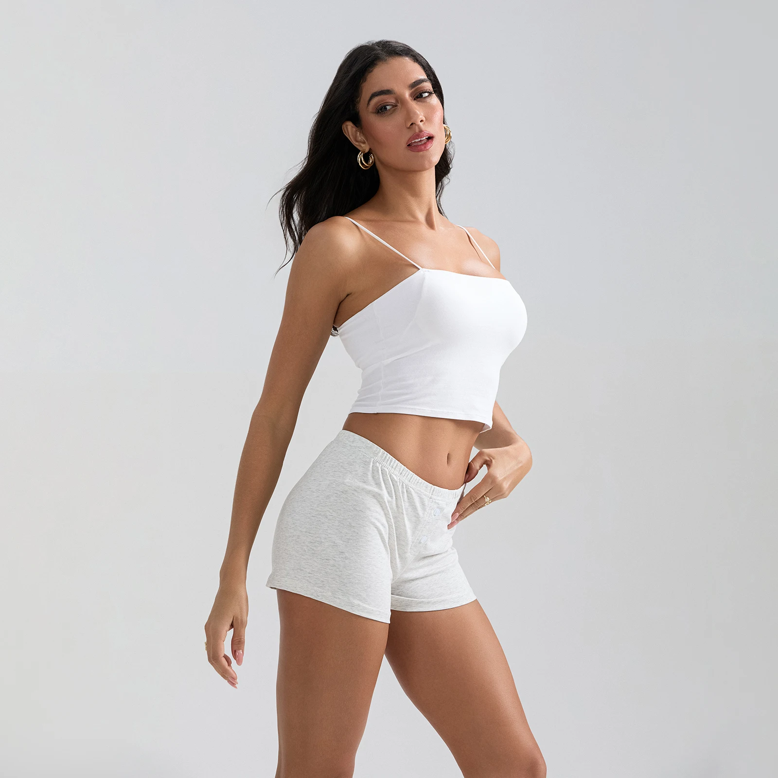 HEZIOWYUN-Short décontracté Y2K pour femmes, culotte de sport slim, élastique, taille basse, bouton décoratif, vêtements de détente, bas de nuit en coton