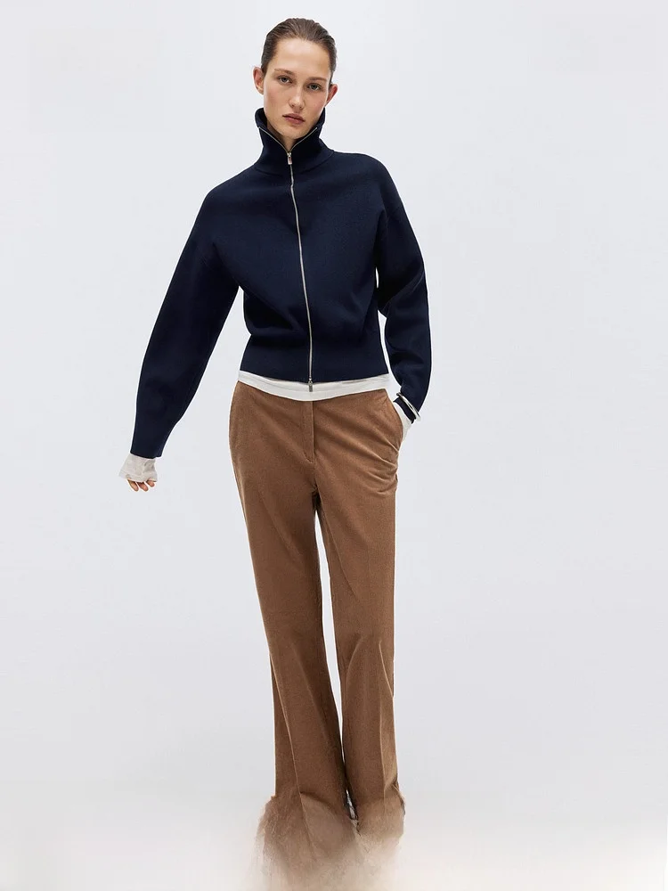 

H&M Women's Zipper Open Cardigan Knitted Sweater High nce Sensation Spring 2026 Simple Sle Regular Fit Pure Color