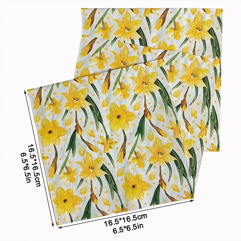 20Pcs Yellow Flower Printed Paper Napkins, 2-Ply Disposable Napkins for Baby Shower Birthday Party - Table Decor Tissue Supplies