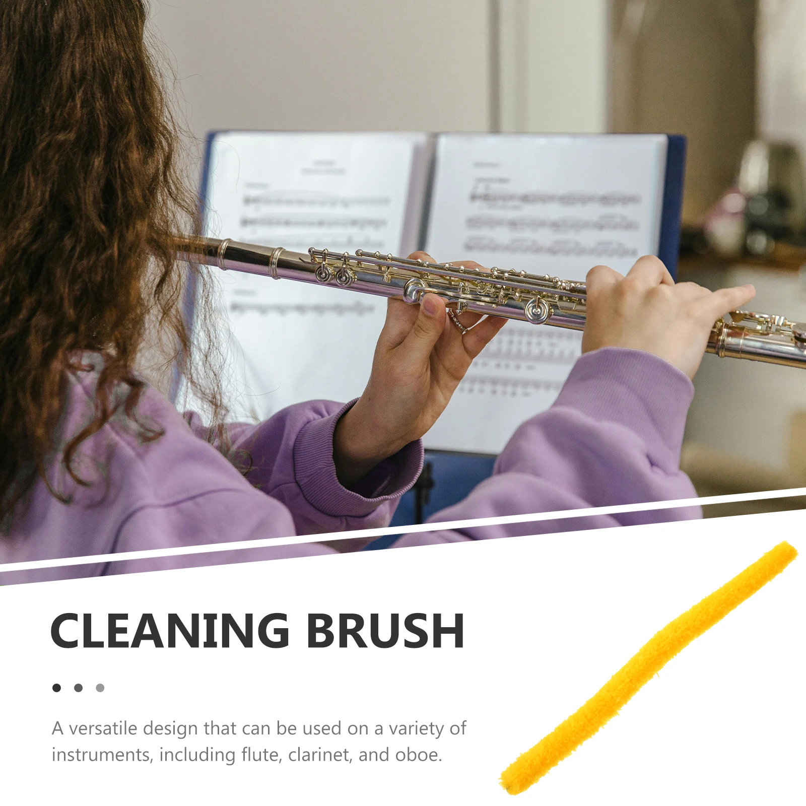 

Flute Cleaning Brush for inside Wind Instrument Clarinet Protector Yellow Cotton