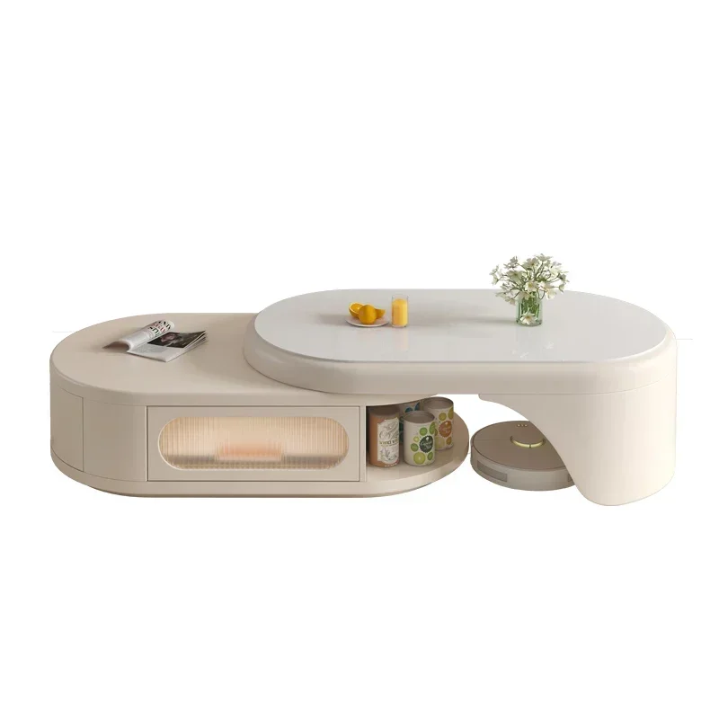 TTTTLog Wind TV Cabinet Coffee Table Combination Living Room Floor Audio-visual Cabinet Milk White